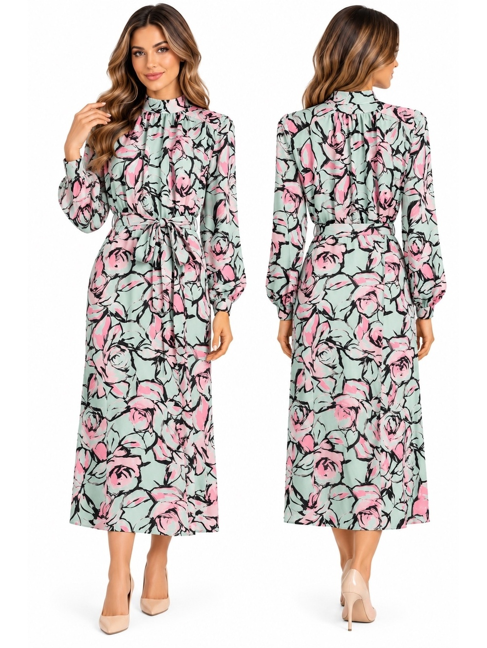 Nasty Gal Abstract Floral High Neck Midi Dress Lilac Size 4